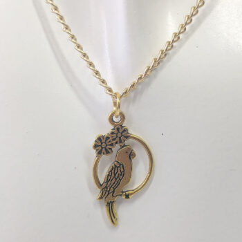 Antique Gold Parrot Bird in Hoop Necklace - Image 3