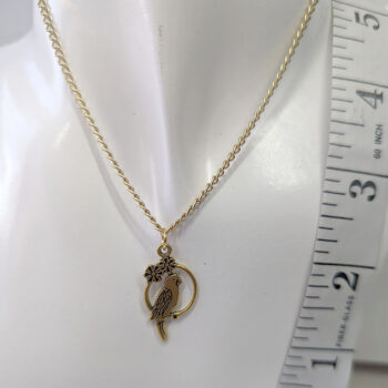 Antique Gold Parrot Bird in Hoop Necklace - Image 2