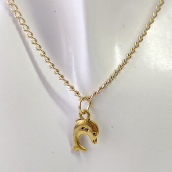 Antique Gold Small Jumping Dolphin Necklace - Image 2