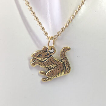 Antique Gold Squirrel With Nut Necklace