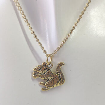 Antique Gold Squirrel With Nut Necklace - Image 3