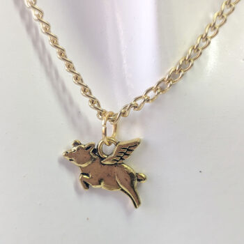 Antique Gold Small Flying Pig Necklace