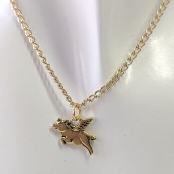 Antique Gold Small Flying Pig Necklace - Image 3