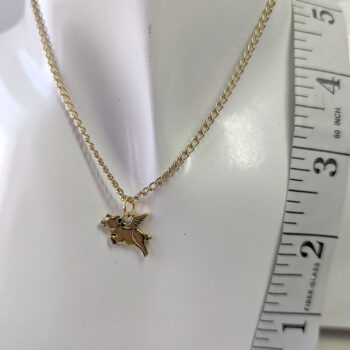 Antique Gold Small Flying Pig Necklace - Image 2