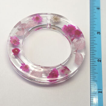 Real Dried Pink Flowers Large Hollow Round Resin Pendant - Image 2