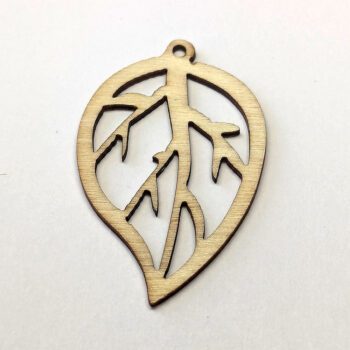 Hollow Leaf Laser Cut Natural Wood Pendant - Image 3