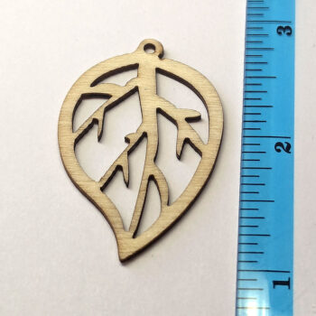 Hollow Leaf Laser Cut Natural Wood Pendant - Image 2