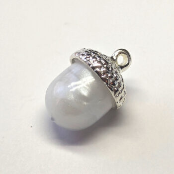 Silver Acorn Cap With Pearl White Marble Resin Charm