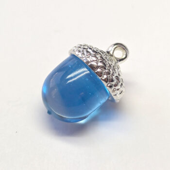 Silver Acorn Cap With Clear Blue Marble Resin Charm