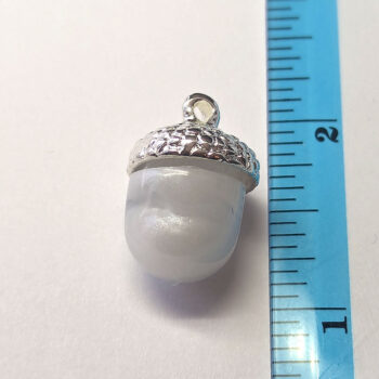 Silver Acorn Cap With Pearl White Marble Resin Charm - Image 2