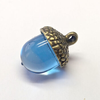 Antique Bronze Acorn Cap With Clear Blue Marble Resin Charm