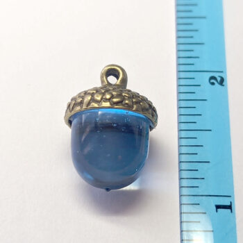 Antique Bronze Acorn Cap With Clear Blue Marble Resin Charm - Image 2