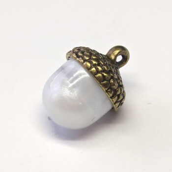 Antique Bronze Acorn Cap With Pearl White Marble Resin Charm