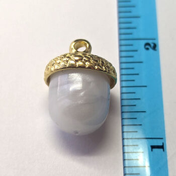 Gold Acorn Cap With Pearl White Marble Resin Charm - Image 2