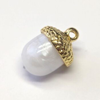 Gold Acorn Cap With Pearl White Marble Resin Charm