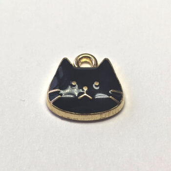 Black Cat Face Enamel Charm Gold