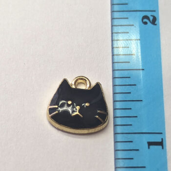 Black Cat Face Enamel Charm Gold - Image 2