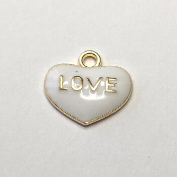 White LOVE Wide Heart Enamel Charm Gold