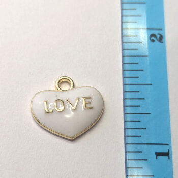 White LOVE Wide Heart Enamel Charm Gold - Image 2