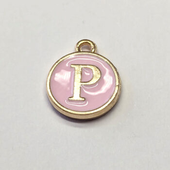 Letter P Pink Enamel Charm Gold