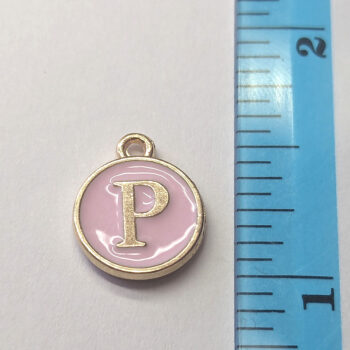 Letter P Pink Enamel Charm Gold - Image 2