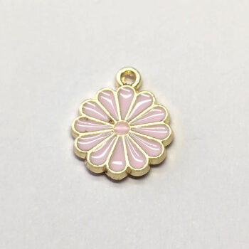 Pink Multi Petal Flower Enamel Charm Gold