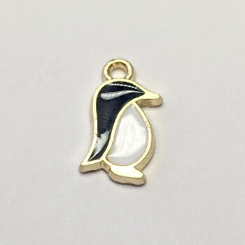 Black White Penguin Bird Enamel Charm Gold