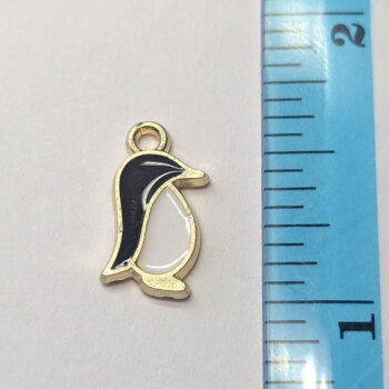 Black White Penguin Bird Enamel Charm Gold - Image 2