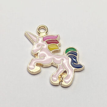 Unicorn Pink and Rainbow Enamel Charm Gold