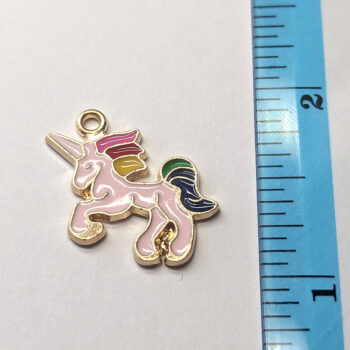 Unicorn Pink and Rainbow Enamel Charm Gold - Image 2