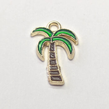 Palm Tree Green Brown Enamel Charm Gold