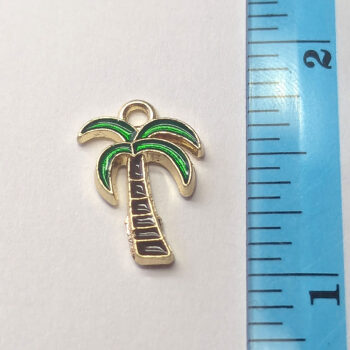 Palm Tree Green Brown Enamel Charm Gold - Image 2