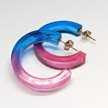 Clear Pink Blue Hoop Resin Earrings - Image 5