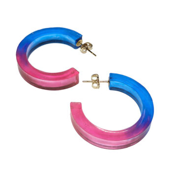 Clear Pink Blue Hoop Resin Earrings