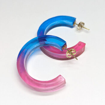 Clear Pink Blue Hoop Resin Earrings - Image 4