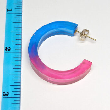 Clear Pink Blue Hoop Resin Earrings - Image 2