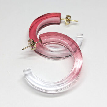 Clear Cranberry Red Hoop Resin Earrings - Image 3