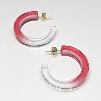 Clear Cranberry Red Hoop Resin Earrings - Image 2