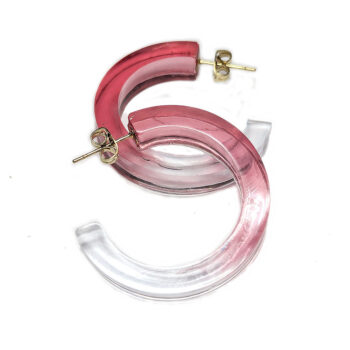 Clear Cranberry Red Hoop Resin Earrings