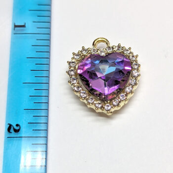 Purple Lilac Recessed Rhinestone Clear Heart Charm Gold - Image 2