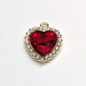 Red Recessed Rhinestone Clear Heart Charm Gold - Image 3