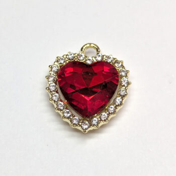 Red Recessed Rhinestone Clear Heart Charm Gold