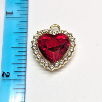 Red Recessed Rhinestone Clear Heart Charm Gold - Image 2