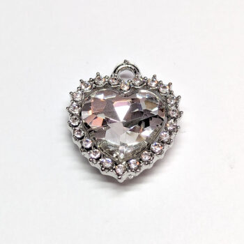 Clear Recessed Rhinestone Clear Heart Charm Silver