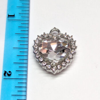 Clear Recessed Rhinestone Clear Heart Charm Silver - Image 5