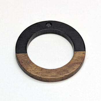 Black Hollow Circle Round Hoop Resin Geometric Wood Pendant - Image 2