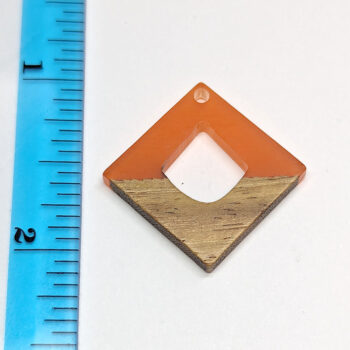 Orange Diamond Resin Geometric Wood Pendant - Image 2