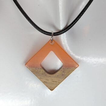 Orange Resin Wood Hollow Diamond Necklace