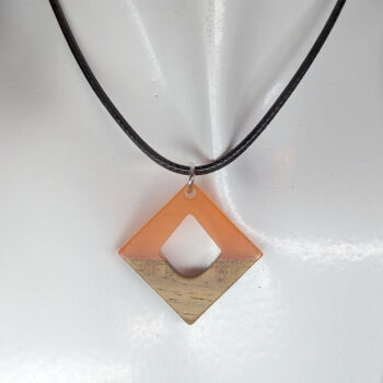 Orange Resin Wood Hollow Diamond Necklace - Image 5