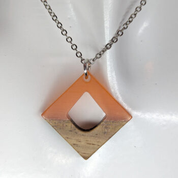 Orange Resin Wood Hollow Diamond Necklace - Image 4